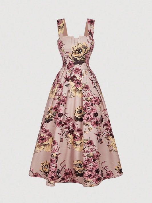 SHEIN MOD فستان متوسط الطول بطبعة زهرية