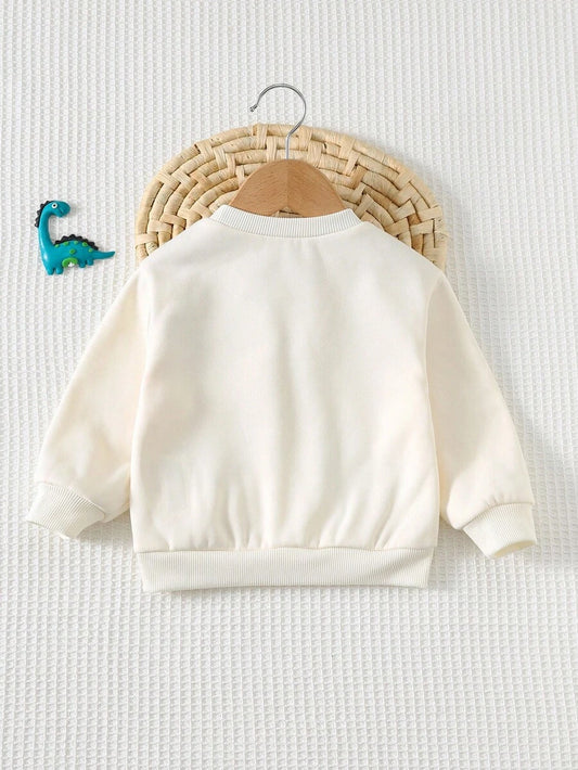 SHEIN Cozy Pixies بلوزة أطفال بياقة طاقم وأكمام طويلة بنمط ديناصور كرتوني