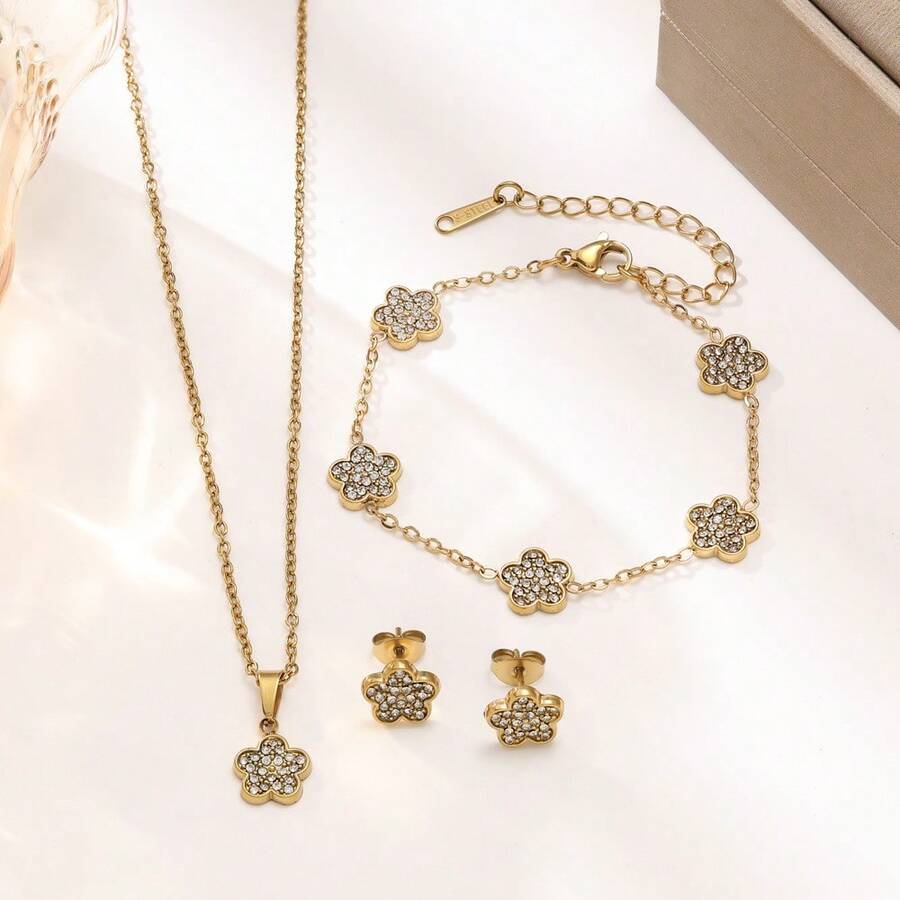 SHEIN طقم مجوهرات زهرة خماسية ذهبية