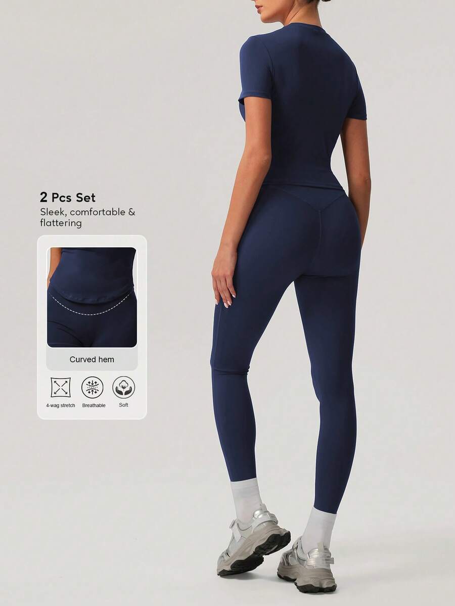 SHEIN Sodalemon مجموعة ملابس رياضية تي شيرت وبنطلون يوجا