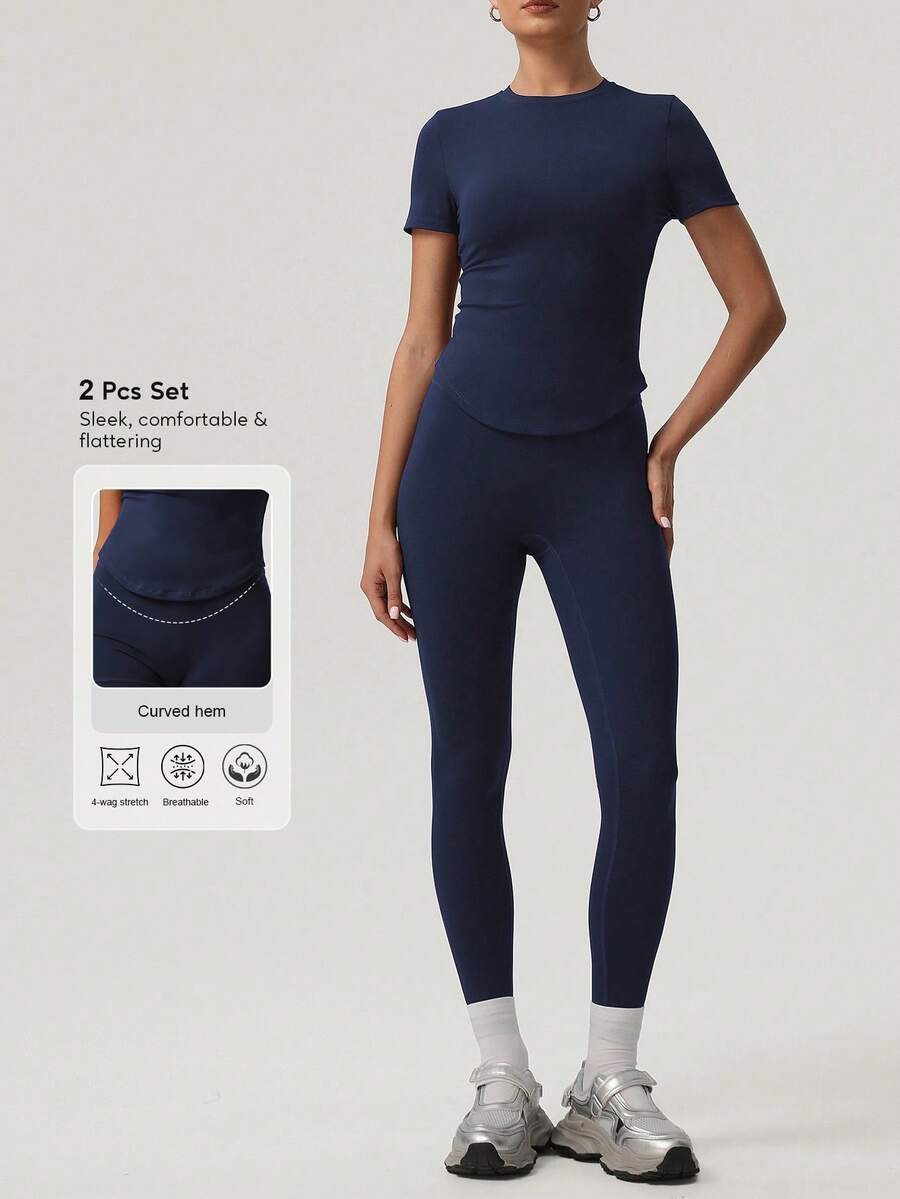 SHEIN Sodalemon مجموعة ملابس رياضية تي شيرت وبنطلون يوجا