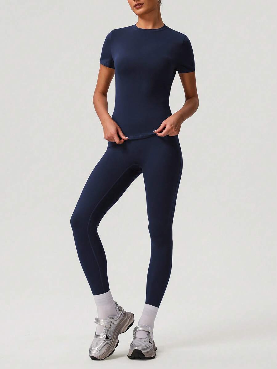 SHEIN Sodalemon مجموعة ملابس رياضية تي شيرت وبنطلون يوجا