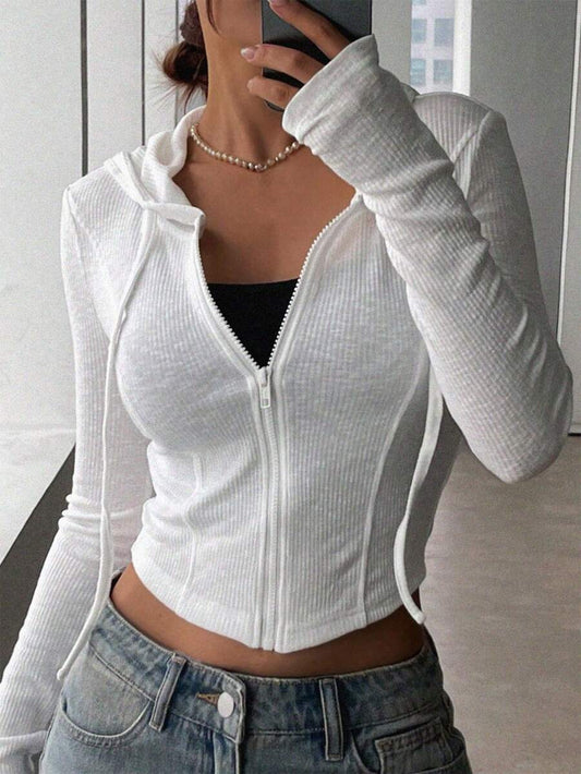 SHEIN DAZY معطف نسائي خفيف بسحاب أمامي وتصميم شفاف