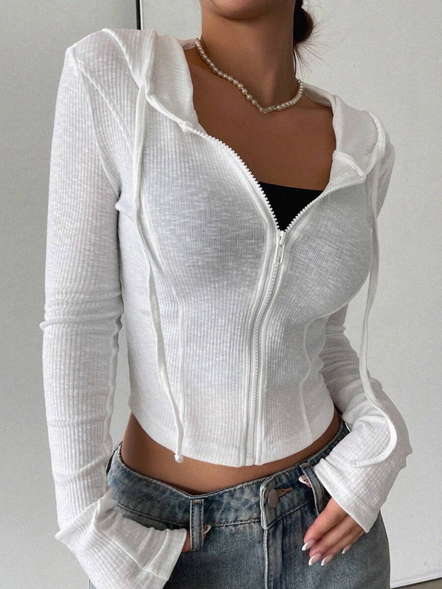 SHEIN DAZY معطف نسائي خفيف بسحاب أمامي وتصميم شفاف
