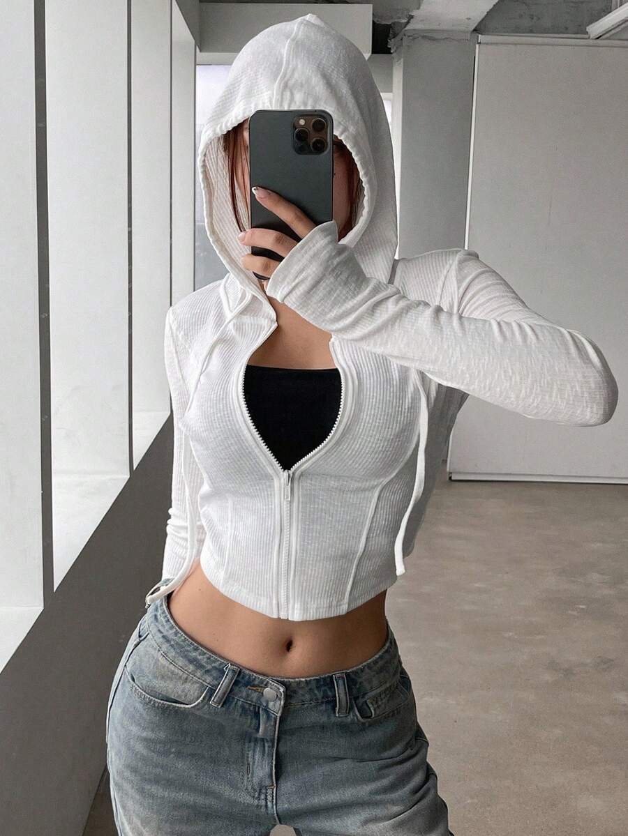 SHEIN DAZY معطف نسائي خفيف بسحاب أمامي وتصميم شفاف