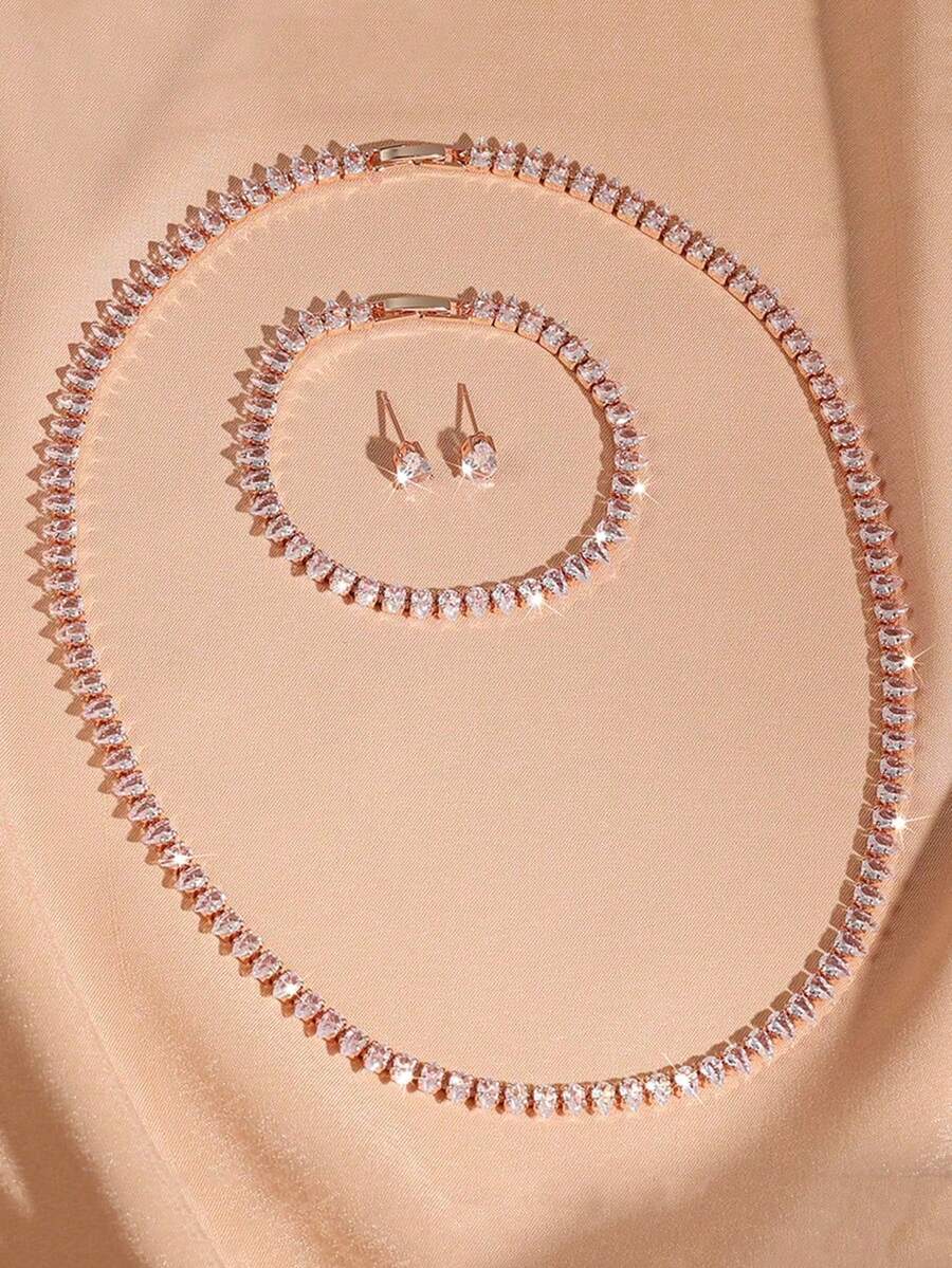 SHEIN مجموعة مجوهرات 4 قطع بحجر قطرة ماء