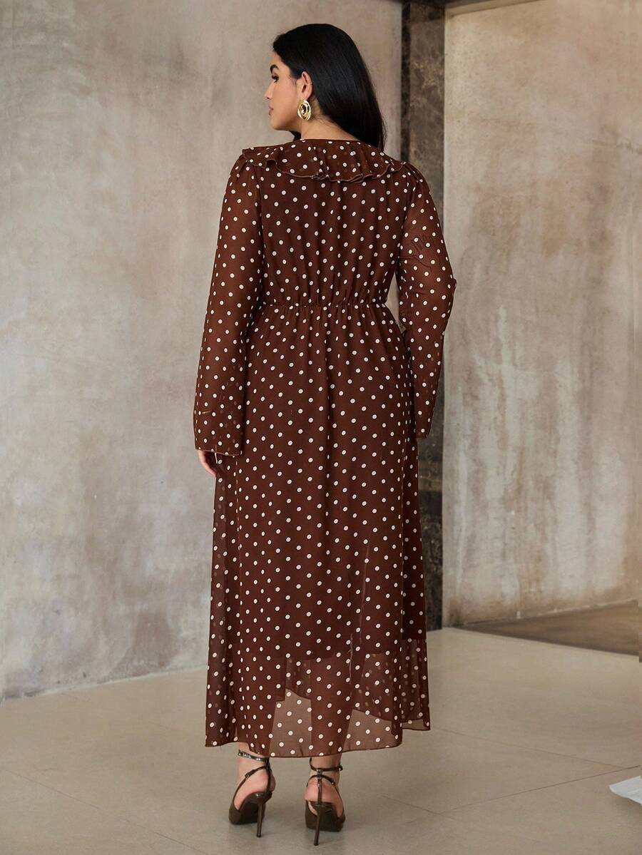 SHEIN Roveilla فستان شيفون للمقاسات الكبيرة بأكمام واسعة ونقشة بولكا دوت