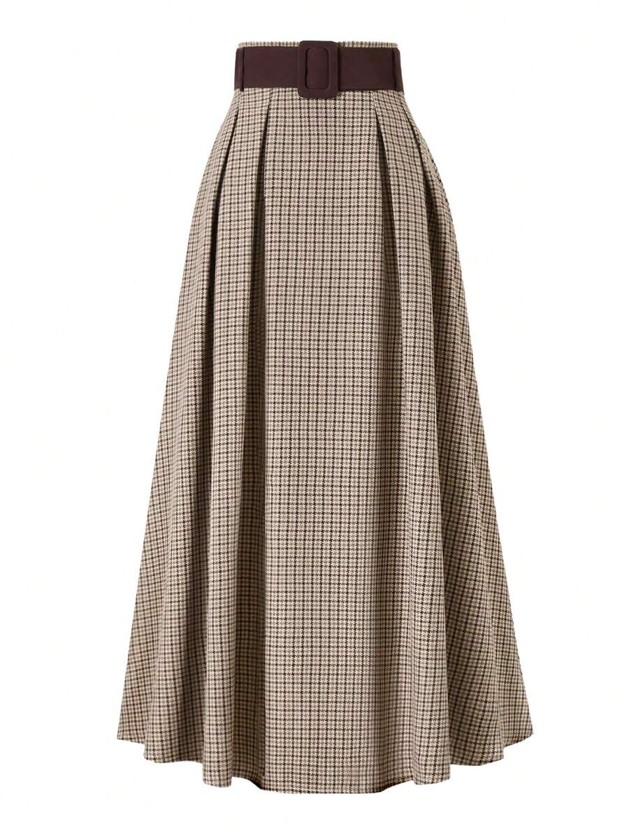 SHEIN تنورة نسائية بنمط مربعات فضفاضة وأنيقة