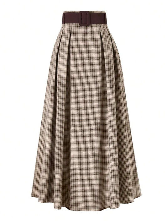 SHEIN تنورة نسائية بنمط مربعات فضفاضة وأنيقة