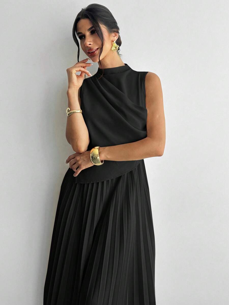 SHEIN Firerie فستان أسود بياقة متدلية وأكمام قصيرة مع تنورة قصيرة