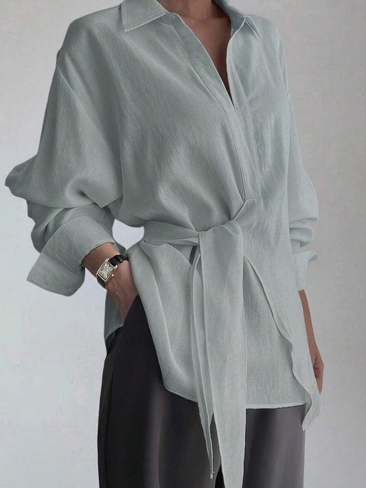 SHEIN DAZY قميص كاجوال أنيق بأكمام طويلة وربطة جانبية