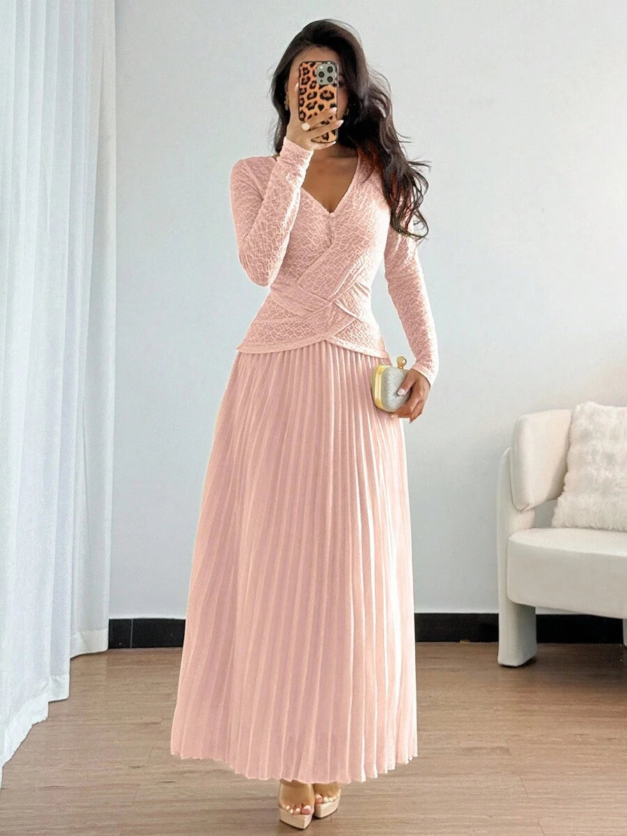 SHEIN Islaluna فستان وردي بأزرار زخرفية وطيات متقاطعة على الذيل