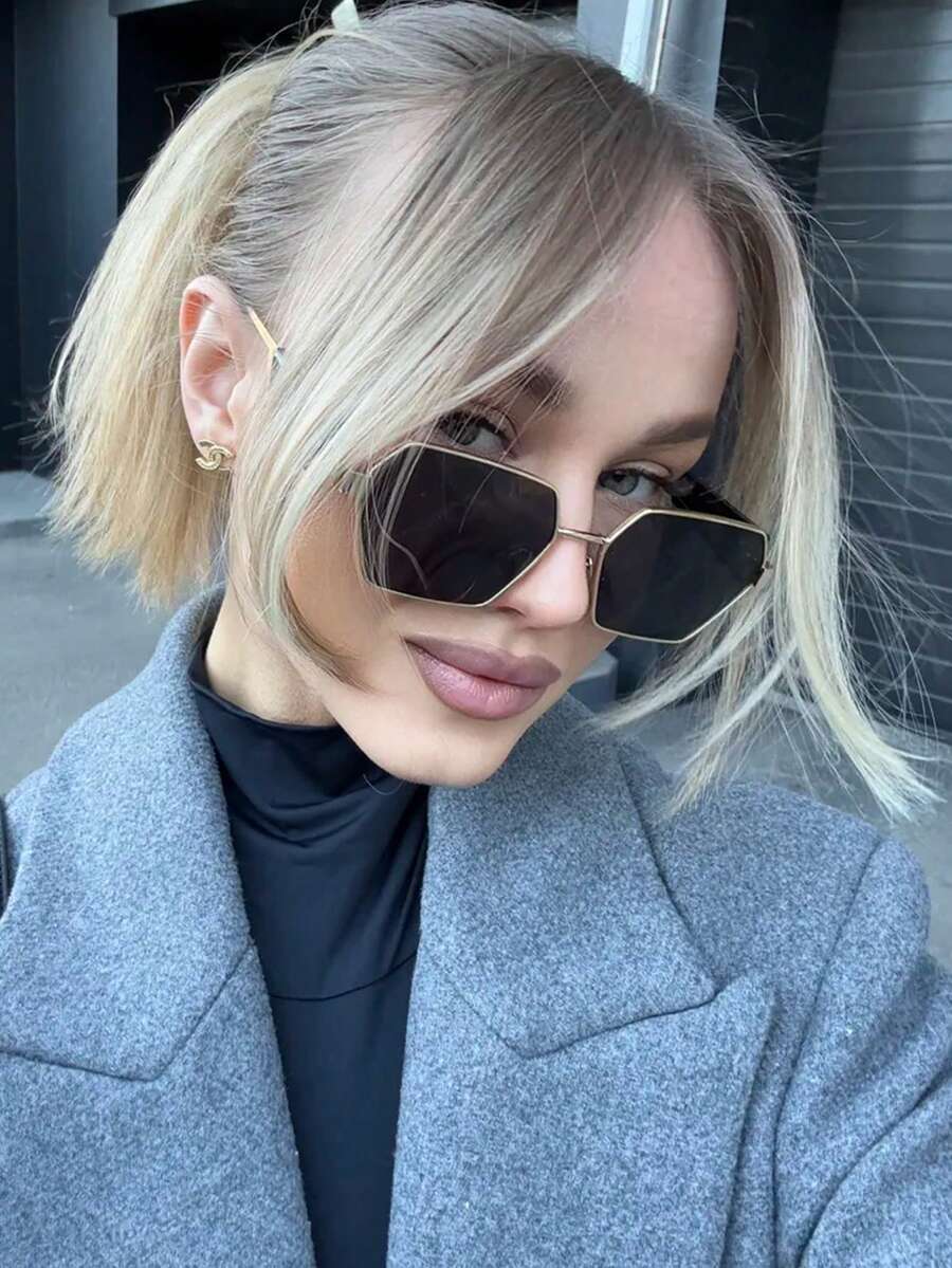 SHEIN نظارة نسائية معدنية غير متماثلة بتصميم متعدد الأوجه