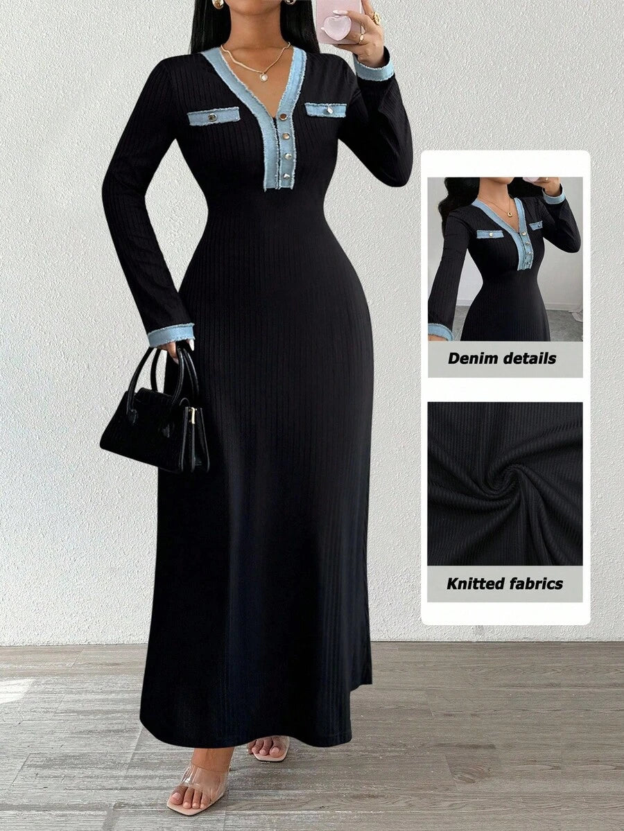 SHEIN Rafferiza V فستان أنيق بتصميم لوحات وياقة