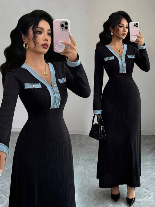 SHEIN Rafferiza V فستان أنيق بتصميم لوحات وياقة