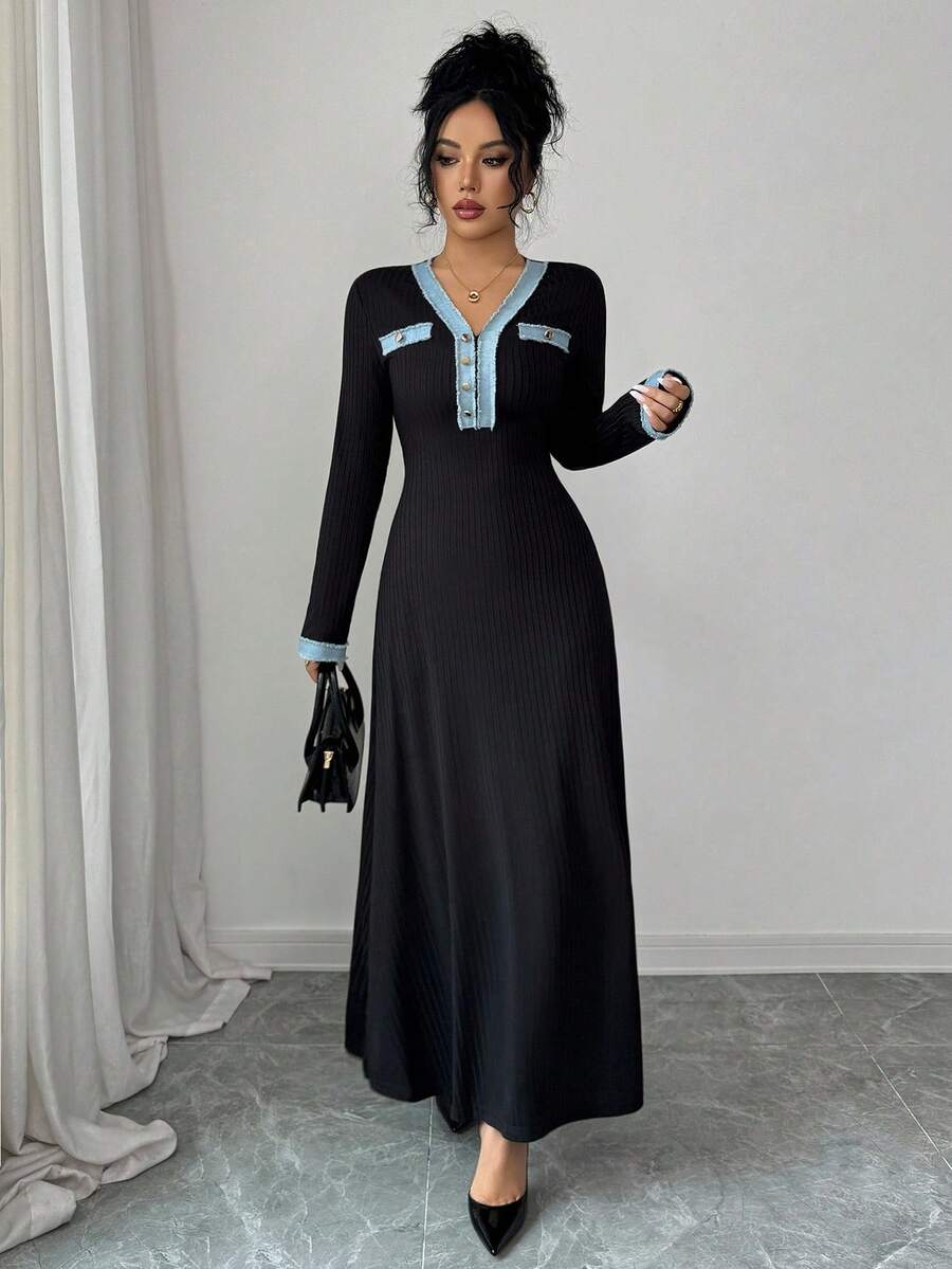 SHEIN Rafferiza V فستان أنيق بتصميم لوحات وياقة