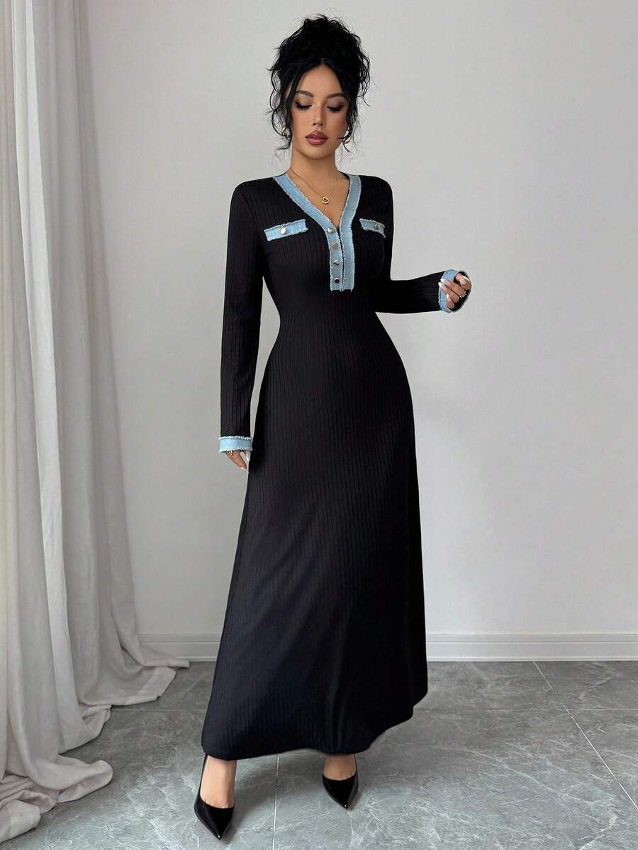 SHEIN Rafferiza V فستان أنيق بتصميم لوحات وياقة