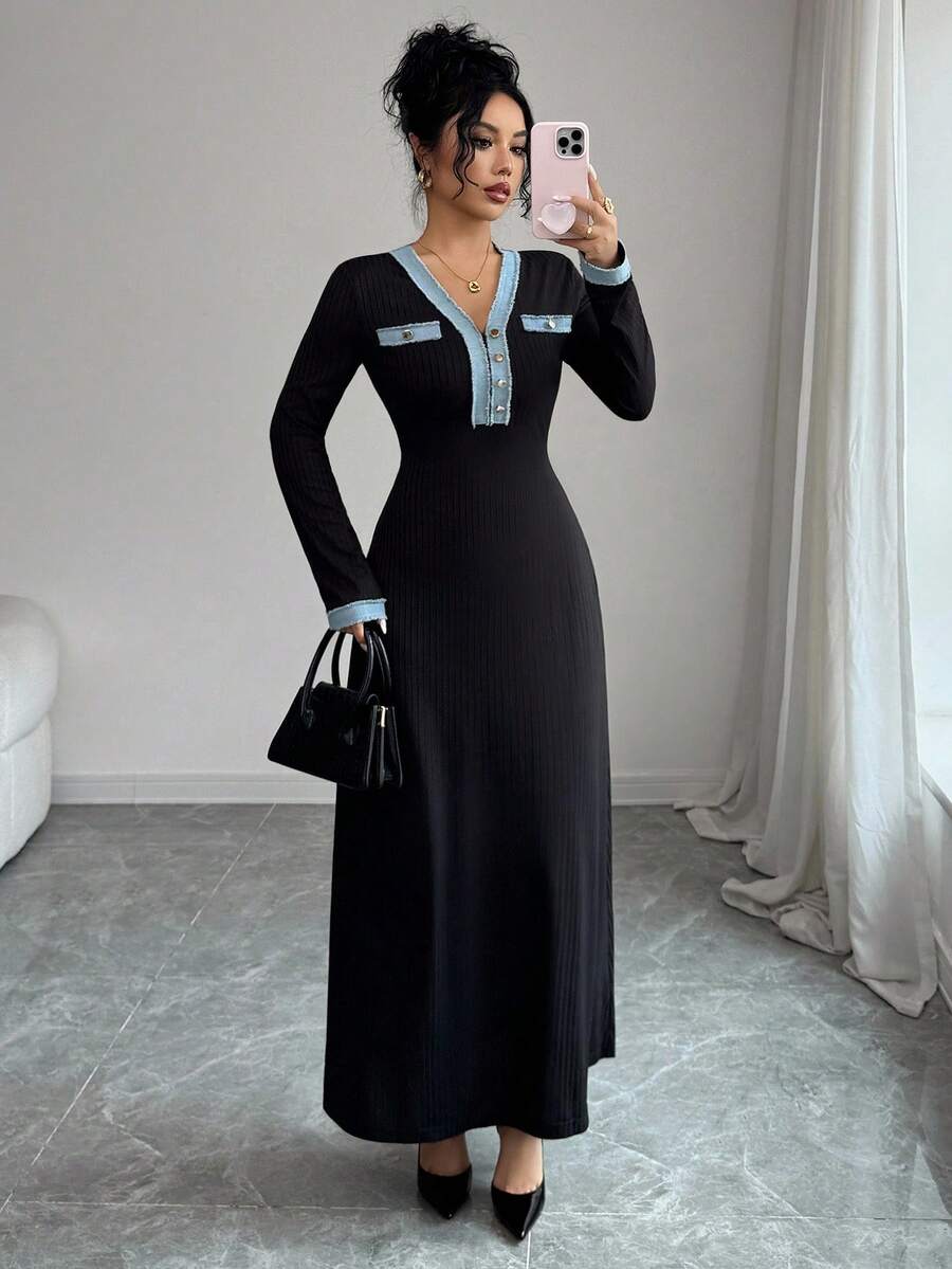 SHEIN Rafferiza V فستان أنيق بتصميم لوحات وياقة