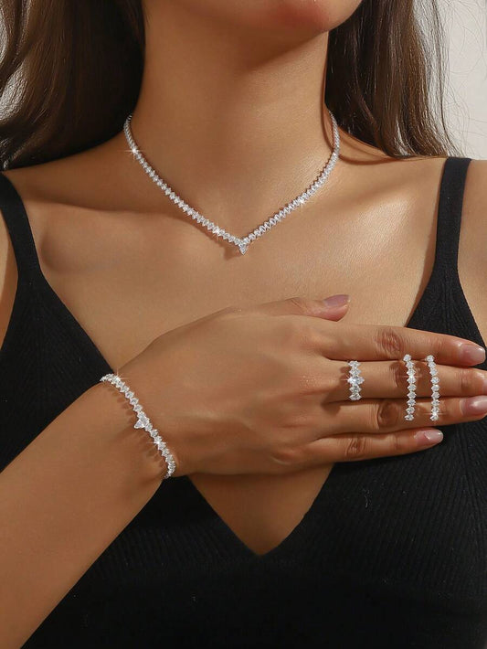 SHEIN طقم مجوهرات 5 قطع من الزركونيا الهندسية