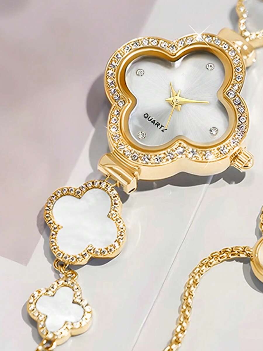 SHEIN LUCKYFOX ساعة نسائية مرصعة بالراين ستون بعقارب كوارتز