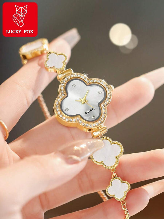 SHEIN LUCKYFOX ساعة نسائية مرصعة بالراين ستون بعقارب كوارتز