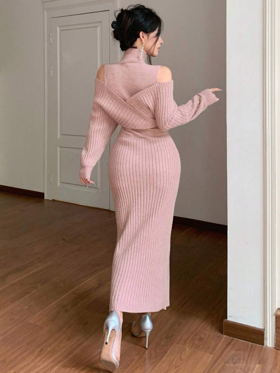 SHEIN DAZY فستان وردي محبوك أنيق وبسيط