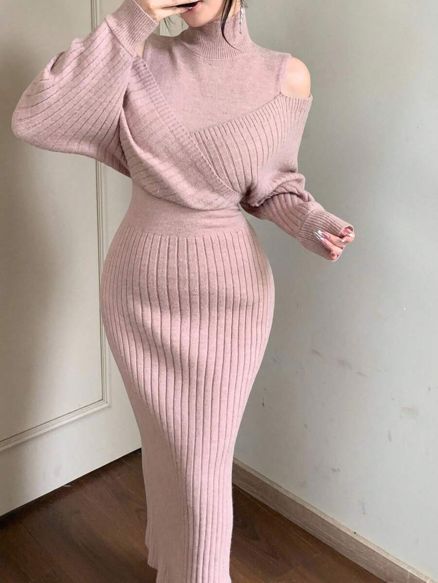 SHEIN DAZY فستان وردي محبوك أنيق وبسيط