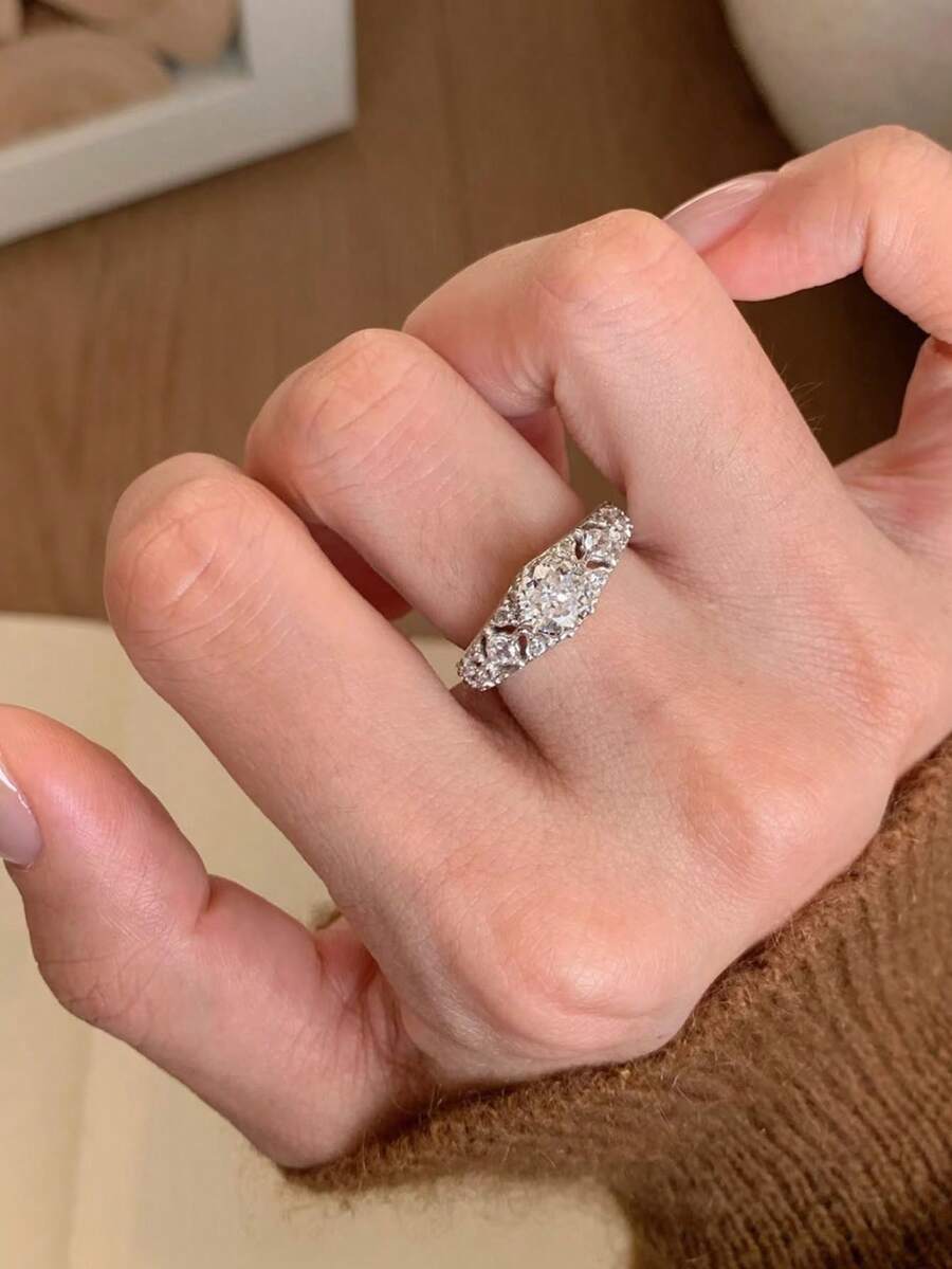 SHEIN خاتم من الفولاذ مرصع بالراين