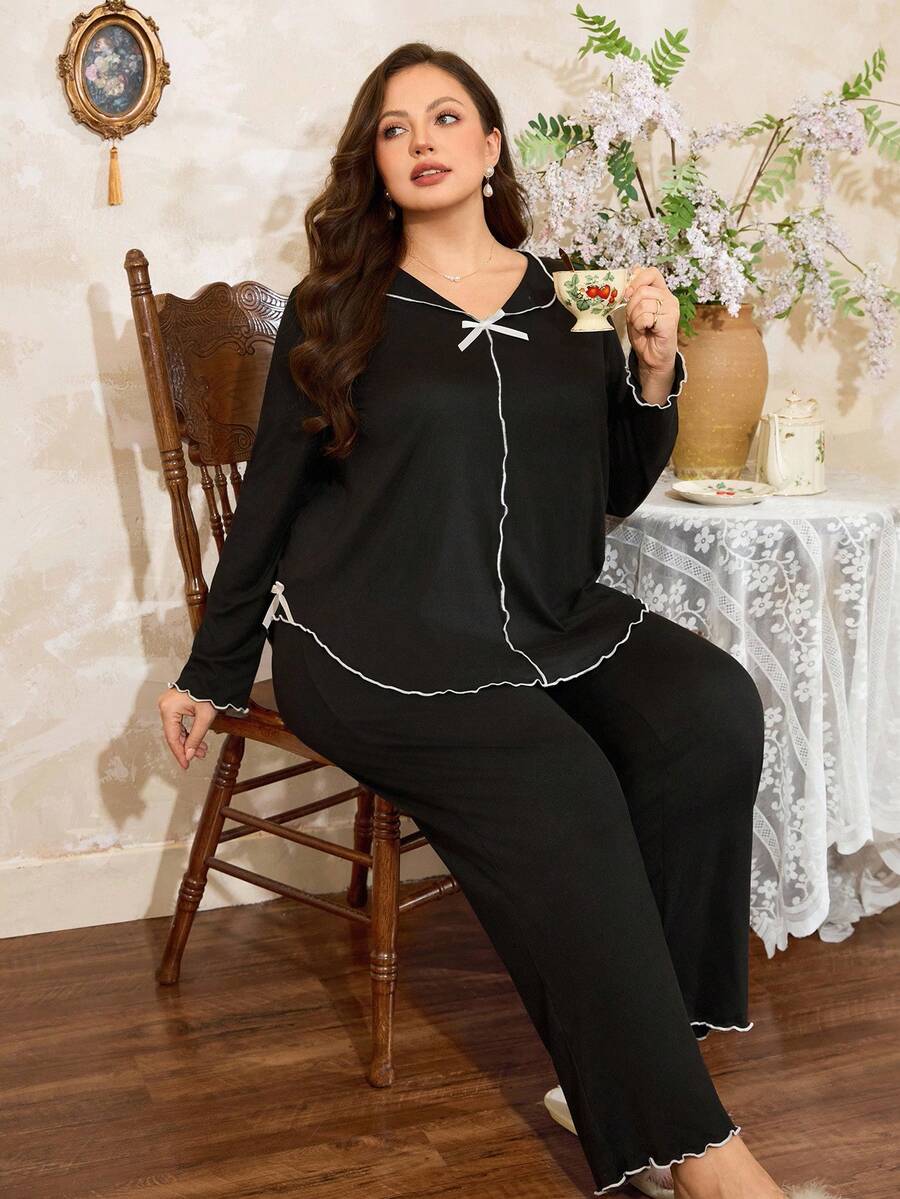 SHEIN Côtesoire طقم حرير اسود علوي وبنطلون