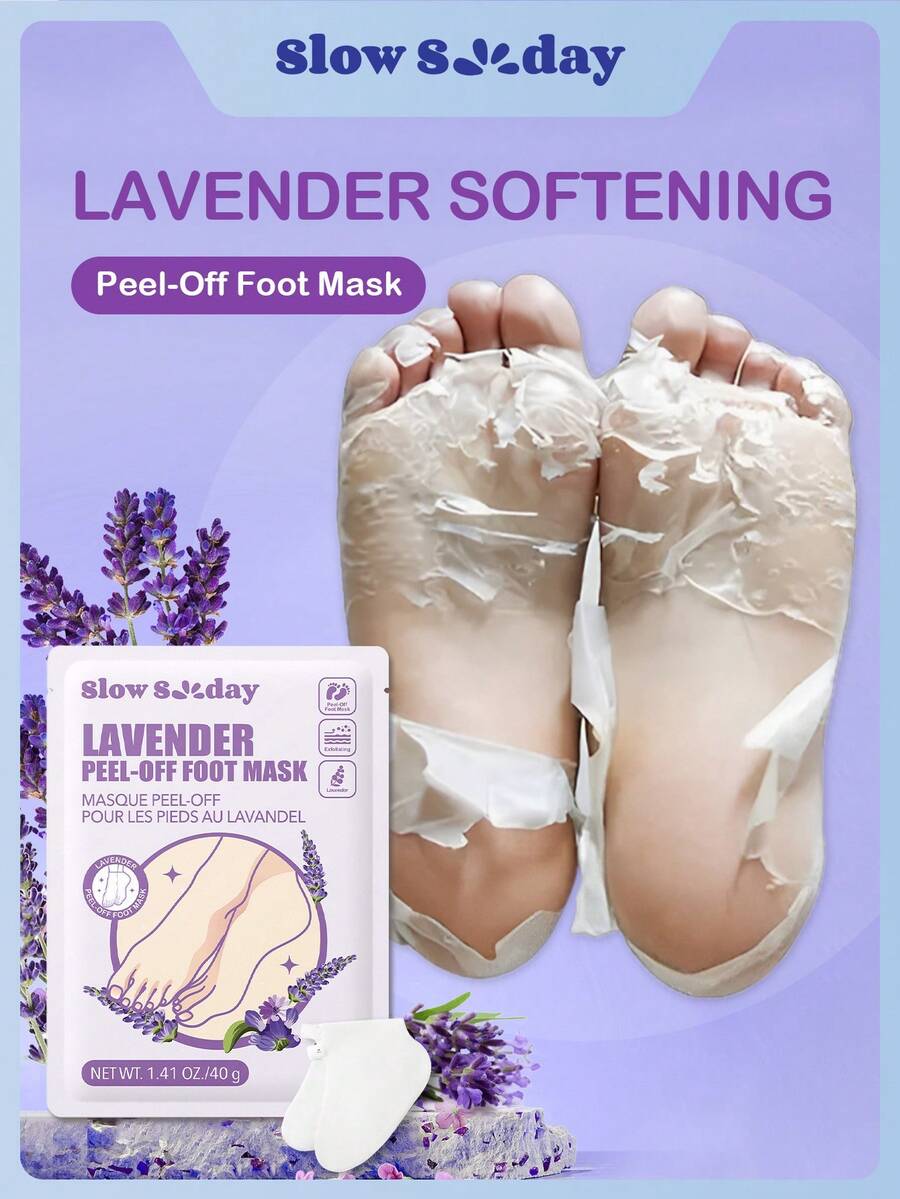 SHEIN SlowSunday قناع قدم باللافندر مقشر لإزالة الجلد الميت وترطيب القدمين