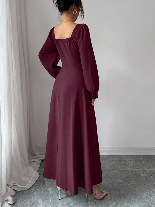 SHEIN فستان ماكسي بأكمام منتفخة وخصر مشدود