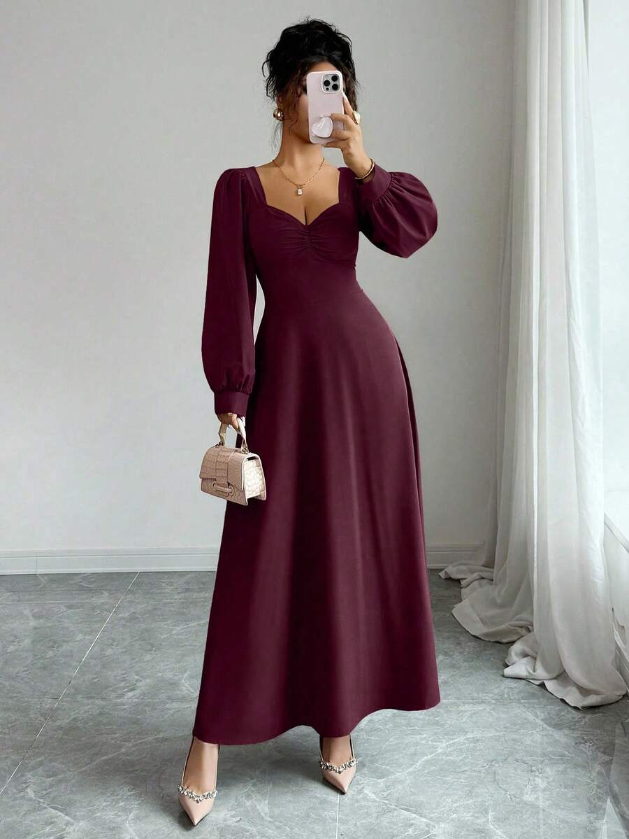 SHEIN فستان ماكسي بأكمام منتفخة وخصر مشدود