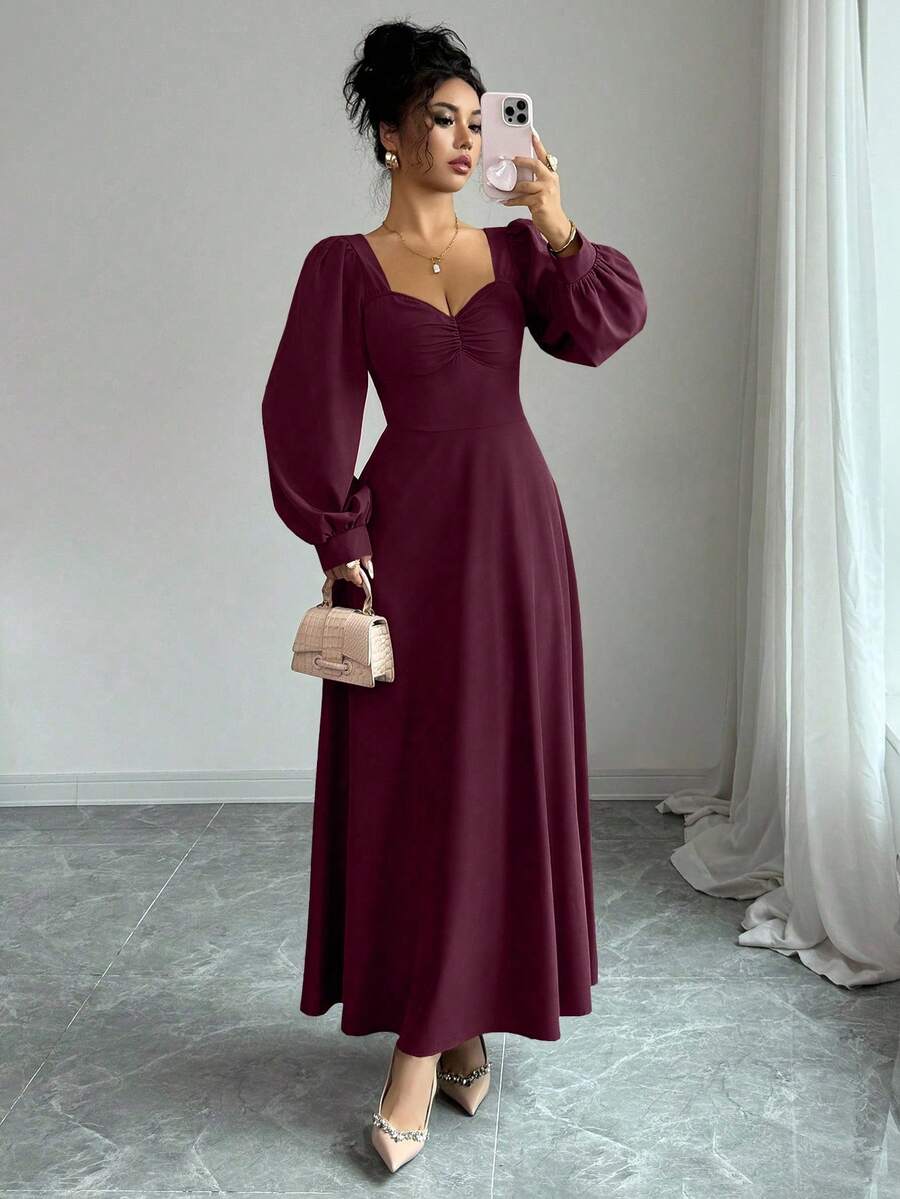 SHEIN فستان ماكسي بأكمام منتفخة وخصر مشدود