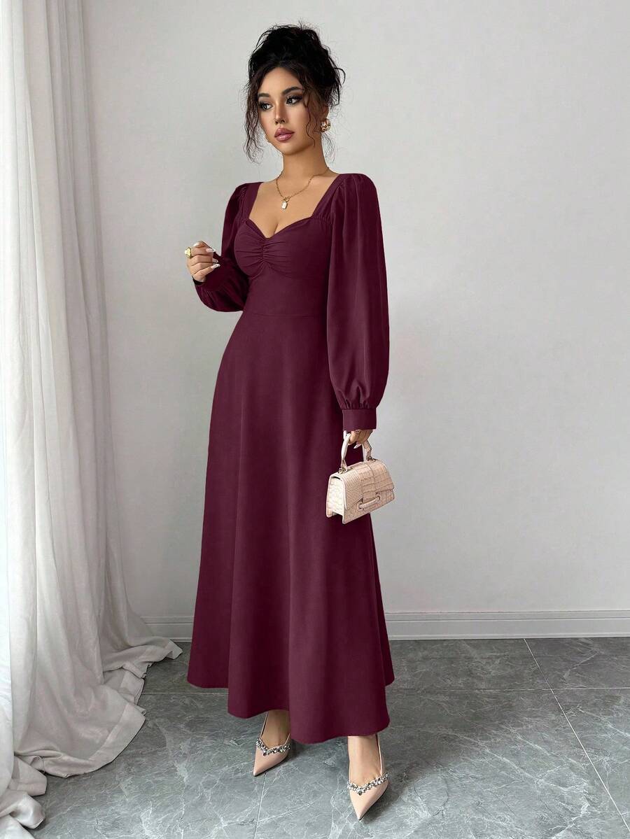 SHEIN فستان ماكسي بأكمام منتفخة وخصر مشدود