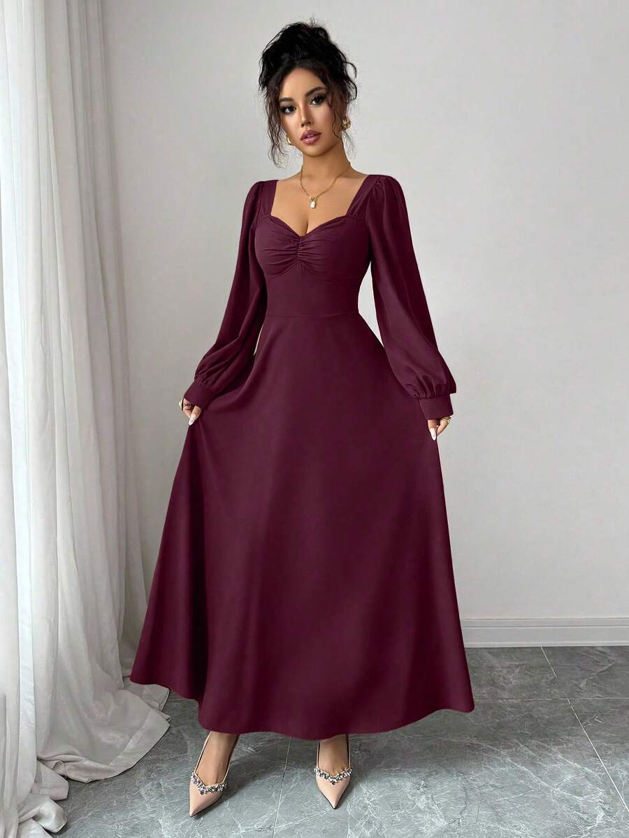 SHEIN فستان ماكسي بأكمام منتفخة وخصر مشدود