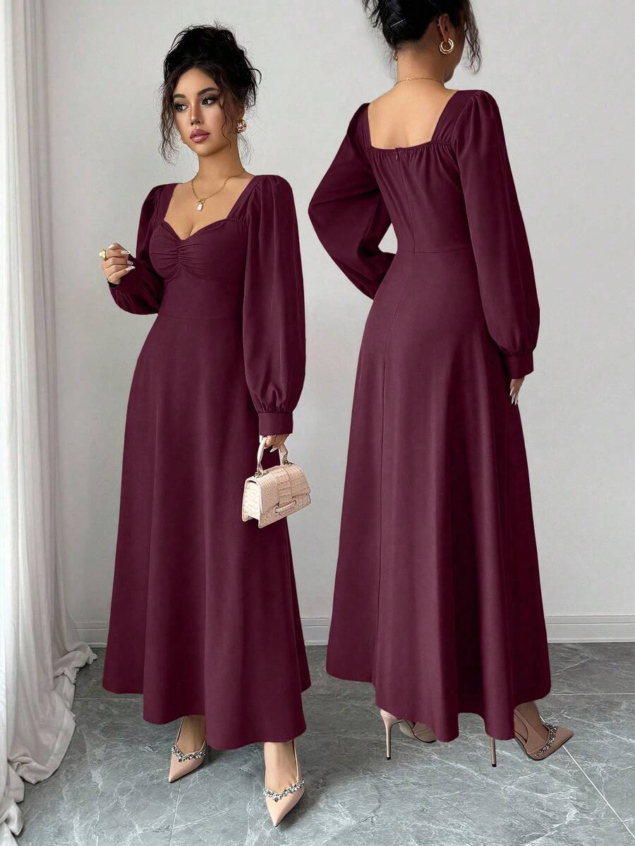 SHEIN فستان ماكسي بأكمام منتفخة وخصر مشدود