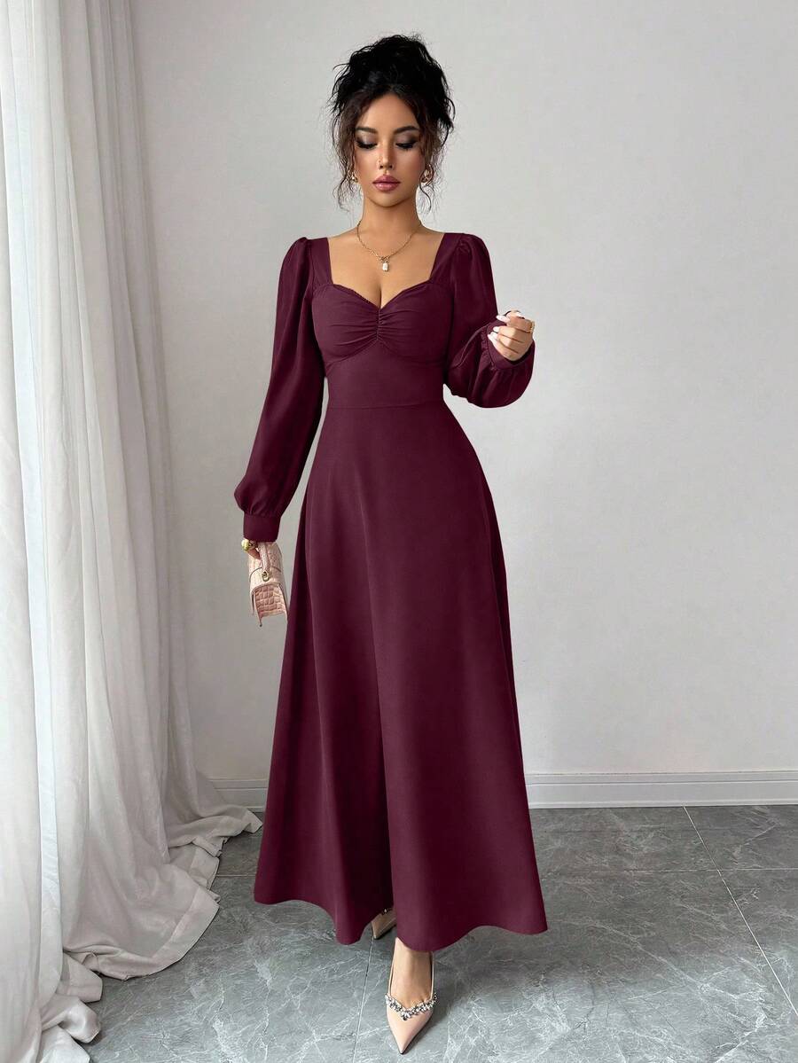 SHEIN فستان ماكسي بأكمام منتفخة وخصر مشدود