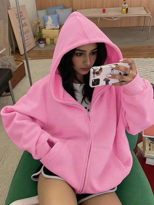 SHEIN INAWLY هودي نسائي كاجوال بسحاب وجيوب وأكمام طويلة
