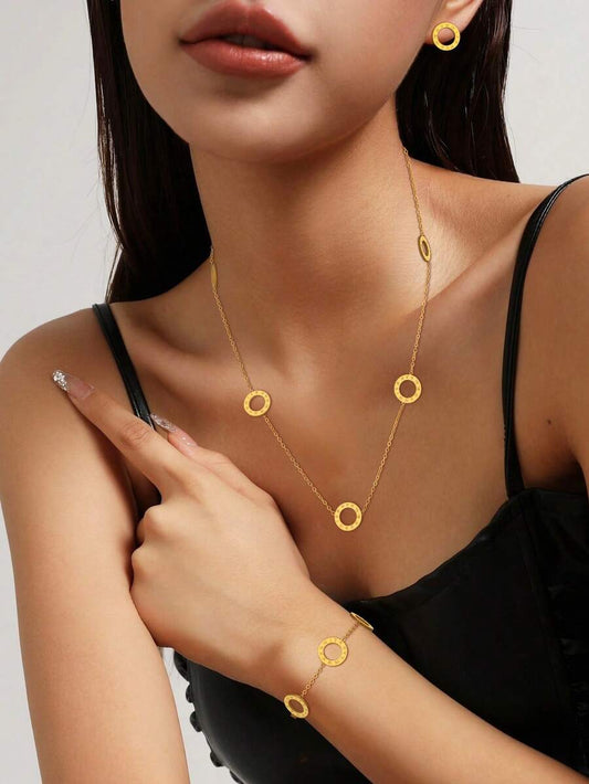 SHEIN طقم مجوهرات كلاسيكي روماني من الفولاذ المقاوم للصدأ