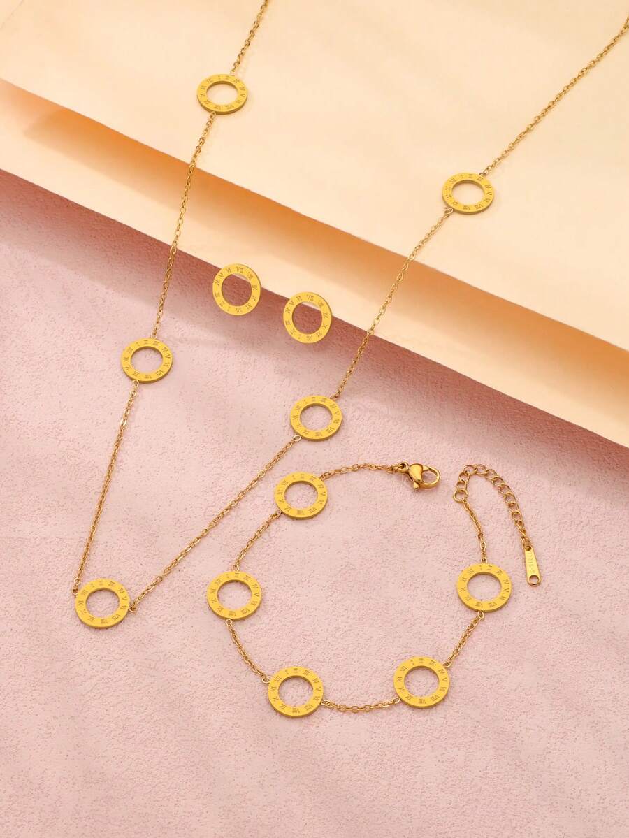 SHEIN طقم مجوهرات كلاسيكي روماني من الفولاذ المقاوم للصدأ