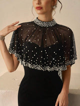 SHEIN Coutiva فستان سهرة أسود مزين باللؤلؤ الفاخر