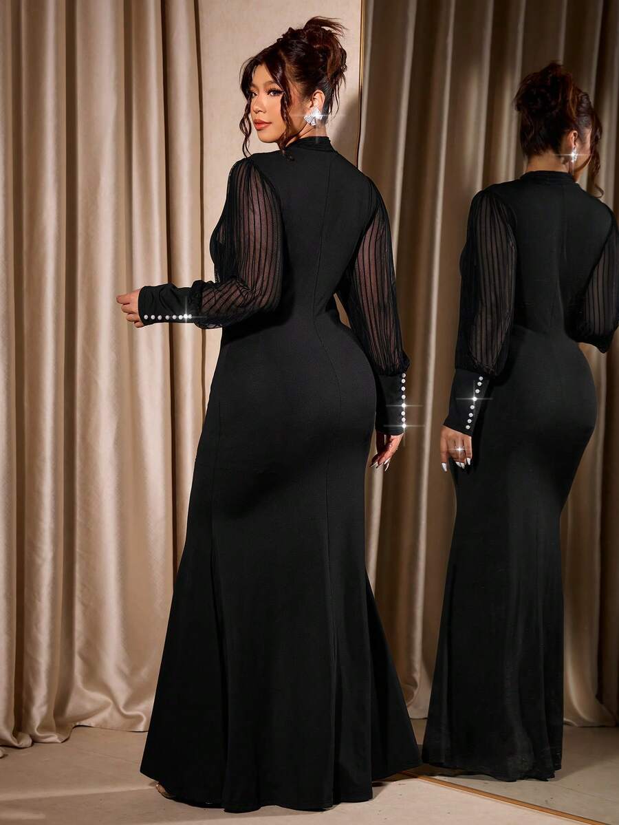SHEIN Cravure فستان أسود محبوك بخطوط رأسية للمقاسات الكبيرة