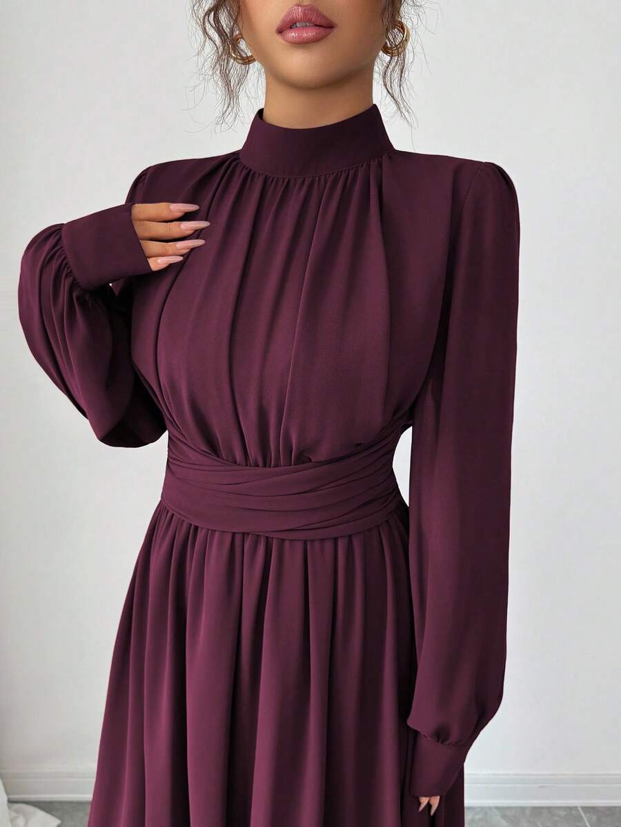 SHEIN Elenzga فستان شيفون بأكمام طويلة وياقة عالية