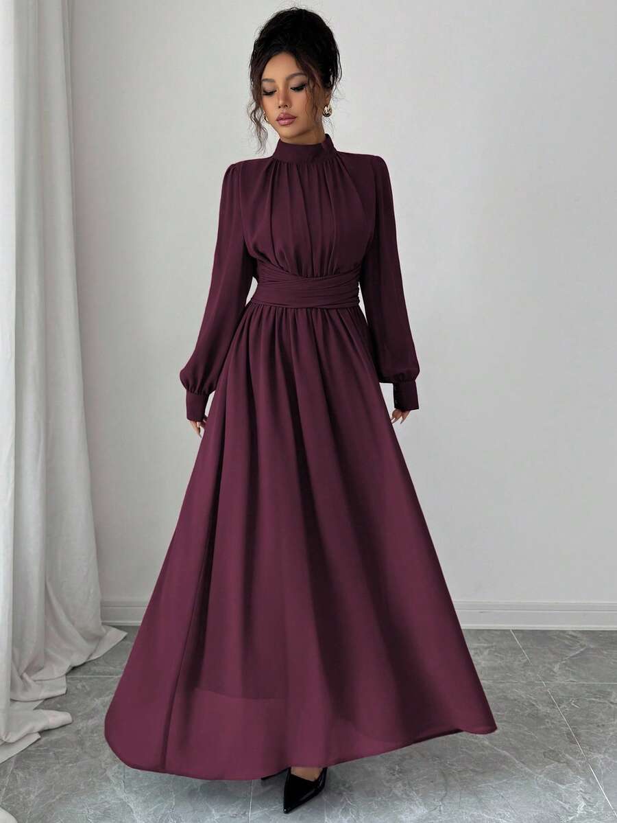 SHEIN Elenzga فستان شيفون بأكمام طويلة وياقة عالية