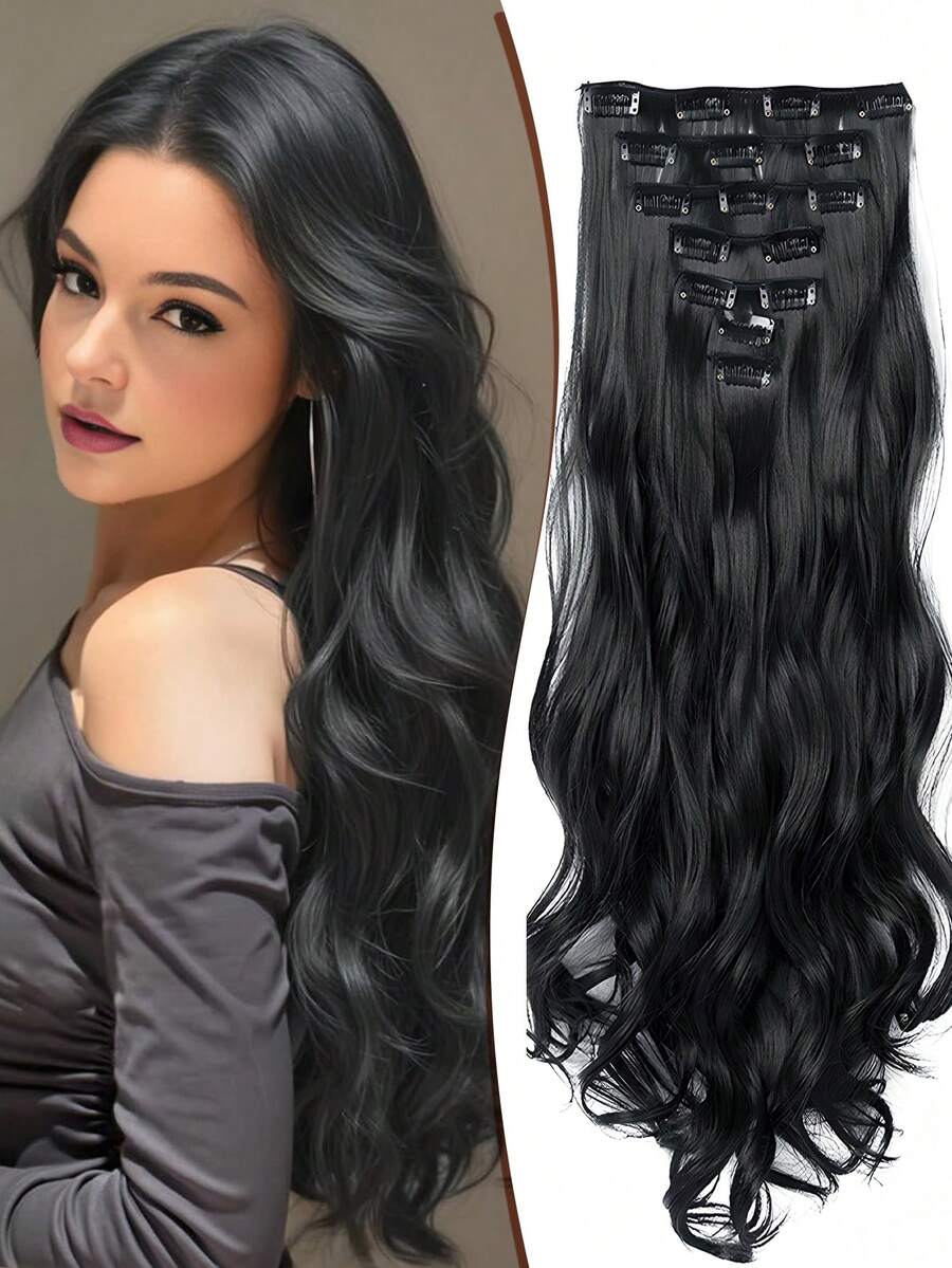 SHEIN امتدادات شعر مموجة 7 قطع بمشبك أسود
