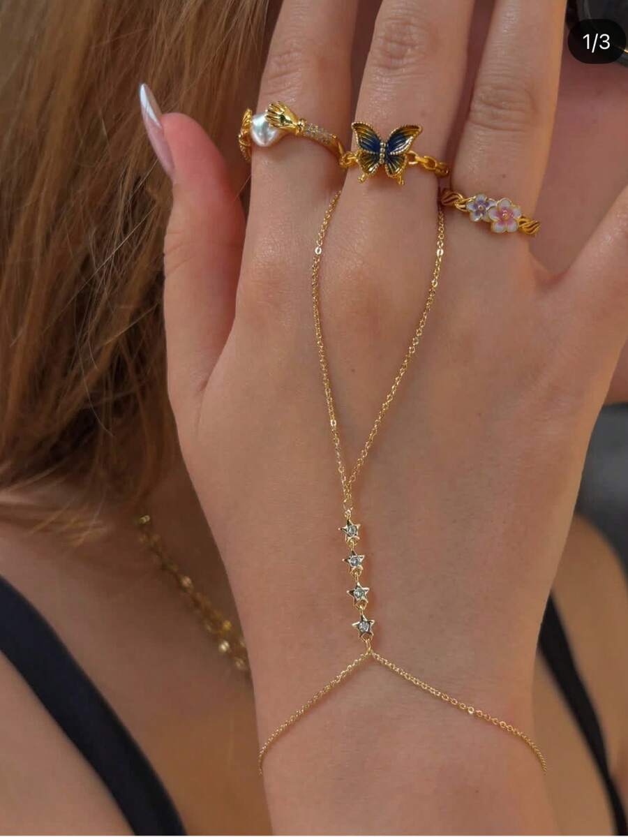 SHEIN سوار إصبع مزين بنجوم من الزركونيا المكعبة