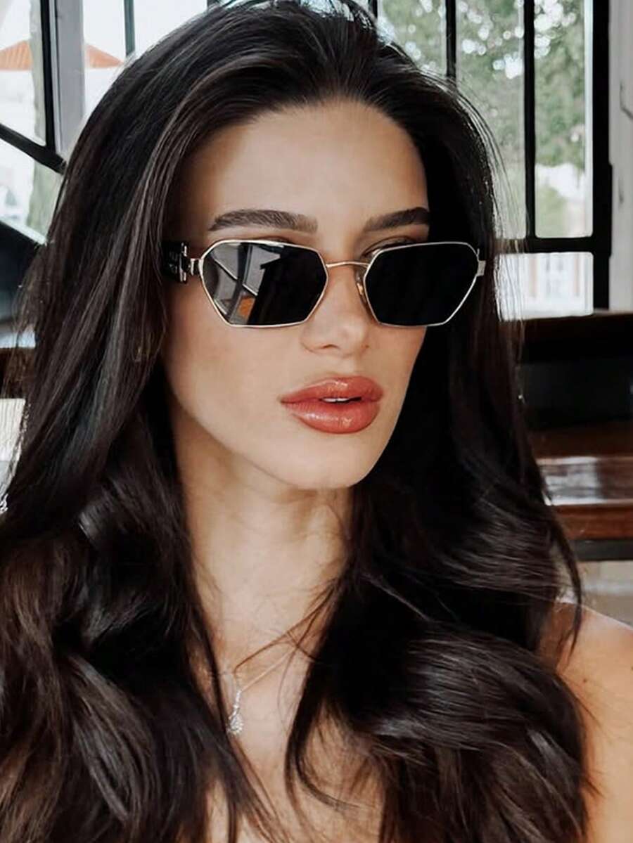 SHEIN نظارة نسائية معدنية غير متماثلة بتصميم متعدد الأوجه