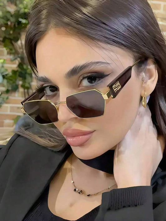 SHEIN نظارة نسائية معدنية غير متماثلة بتصميم متعدد الأوجه