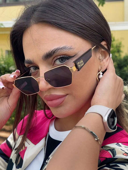 SHEIN نظارة نسائية معدنية غير متماثلة بتصميم متعدد الأوجه