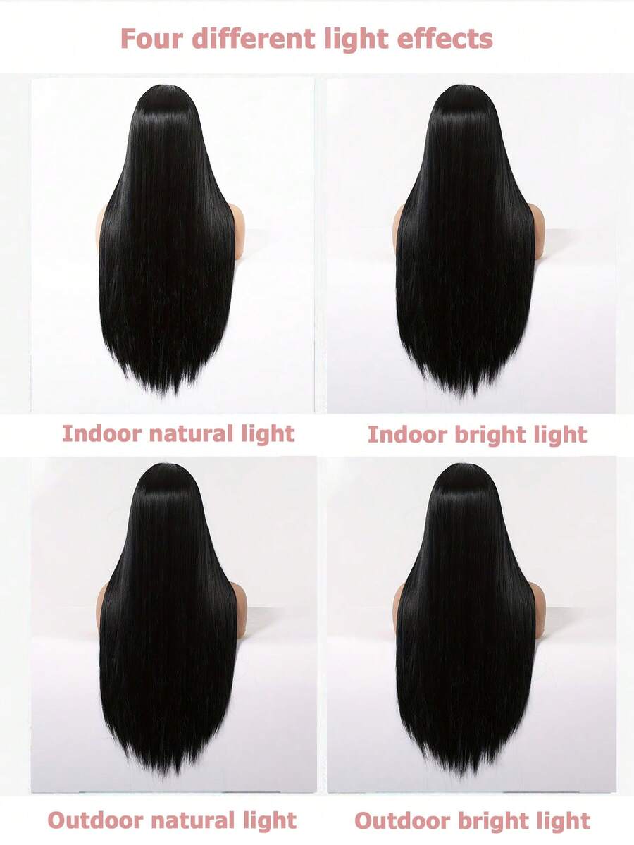 SHEIN باروكة صناعية طويلة سوداء 28 بوصة مقاومة للحرارة